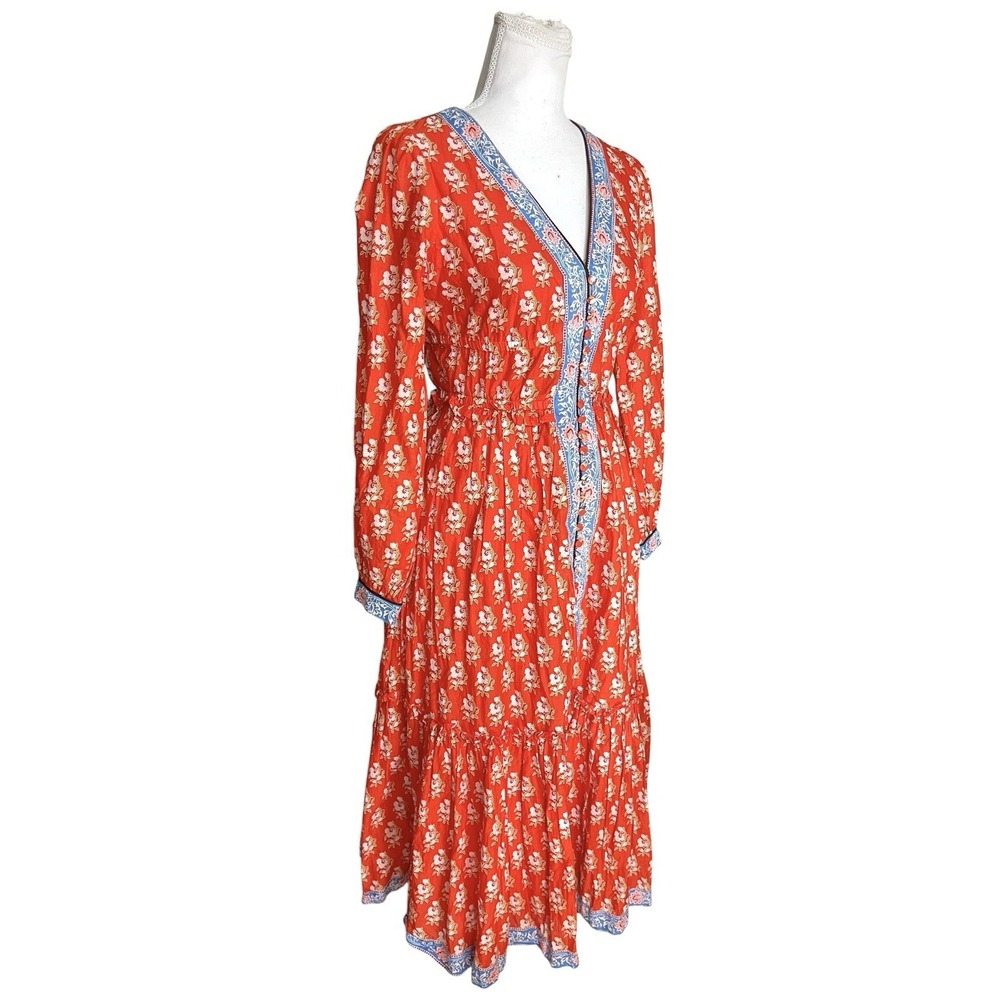 J.Crew 100% Cotton Tiered Floral Midi Dress Cerise Cove Sz 00 Resort Vacation - Picture 10 of 16